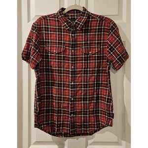 John Varvatos Denton Sport Shirt Mens Small Red Plaid Pearl Snap Western Cotton